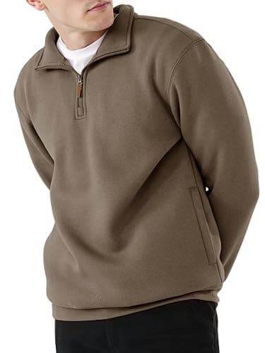 PLEPAN Mens Quarter Zip Pullover Fleece Sweatshirt Casual Mock Neck Sweater Polo Long Sleeve - Image 1