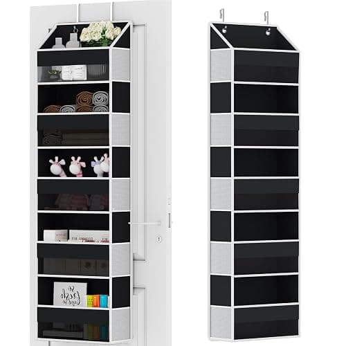 Over Door Organizer - Over The Door Storage Organizer with 5 Large Pockets & 10 Mesh Side Compartments - Heavy-Duty Hanging Storage for Bathroom, Bedroom & Nursery - Room Organizer Solution - Black - Image 1