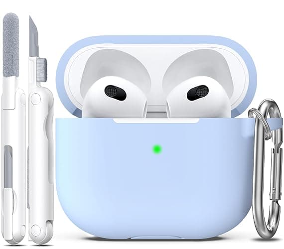 R-fun Compatible with AirPods 3 Case Cover, Silicone Protective Accessories Skin with Keychain Compatible with Apple AirPod 3rd Generation 2021 for Women Men Girls Boys,Front LED Visible,Sky Blue - Image 1
