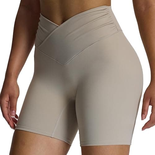 Aoxjox Venus Workout Biker Shorts for Women Cross-Waist Tummy Control High Waisted Hidden Scrunch Yoga Short 5"/6"/7" - Image 1