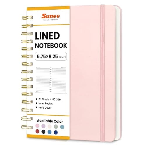 SUNEE Journaling Notebooks, A5 Lined Spiral Notebook for Women, 146 Pages College Ruled Hardcover Notebook for Work, Note Taking, Journaling and Office School Supplies, A5 - Pink - Image 1