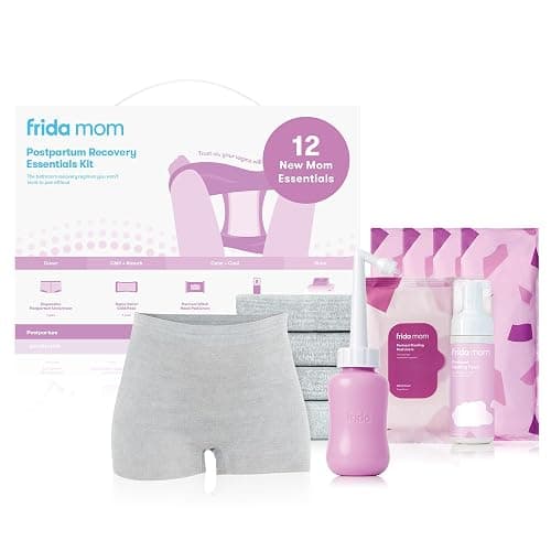Frida Mom 11pc Postpartum Essentials Kit Gift Set, Hospital Bag Must Haves for New Mom, Includes 4 Disposable Postpartum Underwear, 4 Ice Maxi Pads, Perineal Healing Foam & 24 Pad Liners & Peri Bottle - Image 1