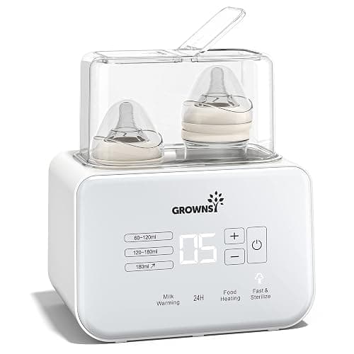 Baby Bottle Warmer, Grownsy 8-in-1 Fast Milk Warmer with Timer Breastmilk or Formula, Fits 2 Bottles, Accurate Temperature Control, with Defrost, Sterili-zing, Keep, Heat Baby Food Jars Function - Image 1