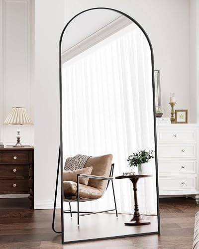 ZMYCZ Full Length Mirror, 71"x30" Arched Floor Length Mirror, Oversized Standing Hanging or Leaning Against Wall Mounted Mirrors, Large Full Body Mirror with Aluminum Frame for Bedroom (Black) - Black - 71"L x 30"W - Image 1