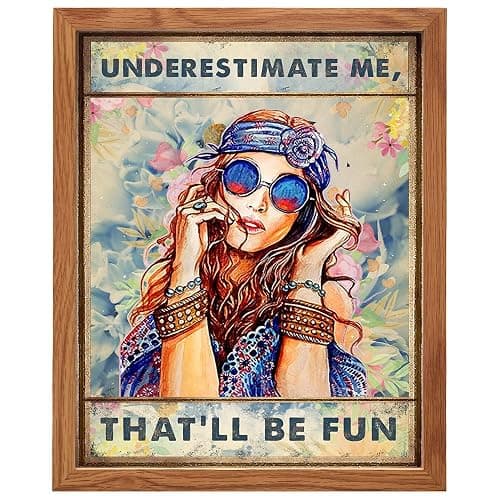 Boho-chic Hippie Wall Art & Decor FRAMED - Go Ahead Underestimate Me That'll Be Fun - Funny Saying for Women - BFF Best Friend Gift for Woman - Motivation Office Bedroom Living room Home Poster 8x10 - Image 1