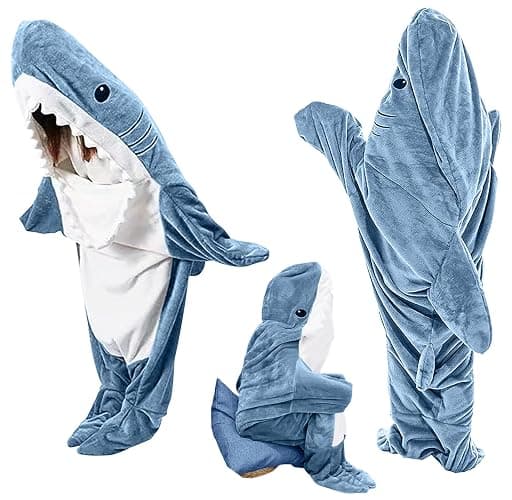 TBGENIUS Shark Blanket Hoodie Onesie for Adults and Kids, Cozy Flannel Shark Sleeping Bag - For Height 43"-50" - Image 1