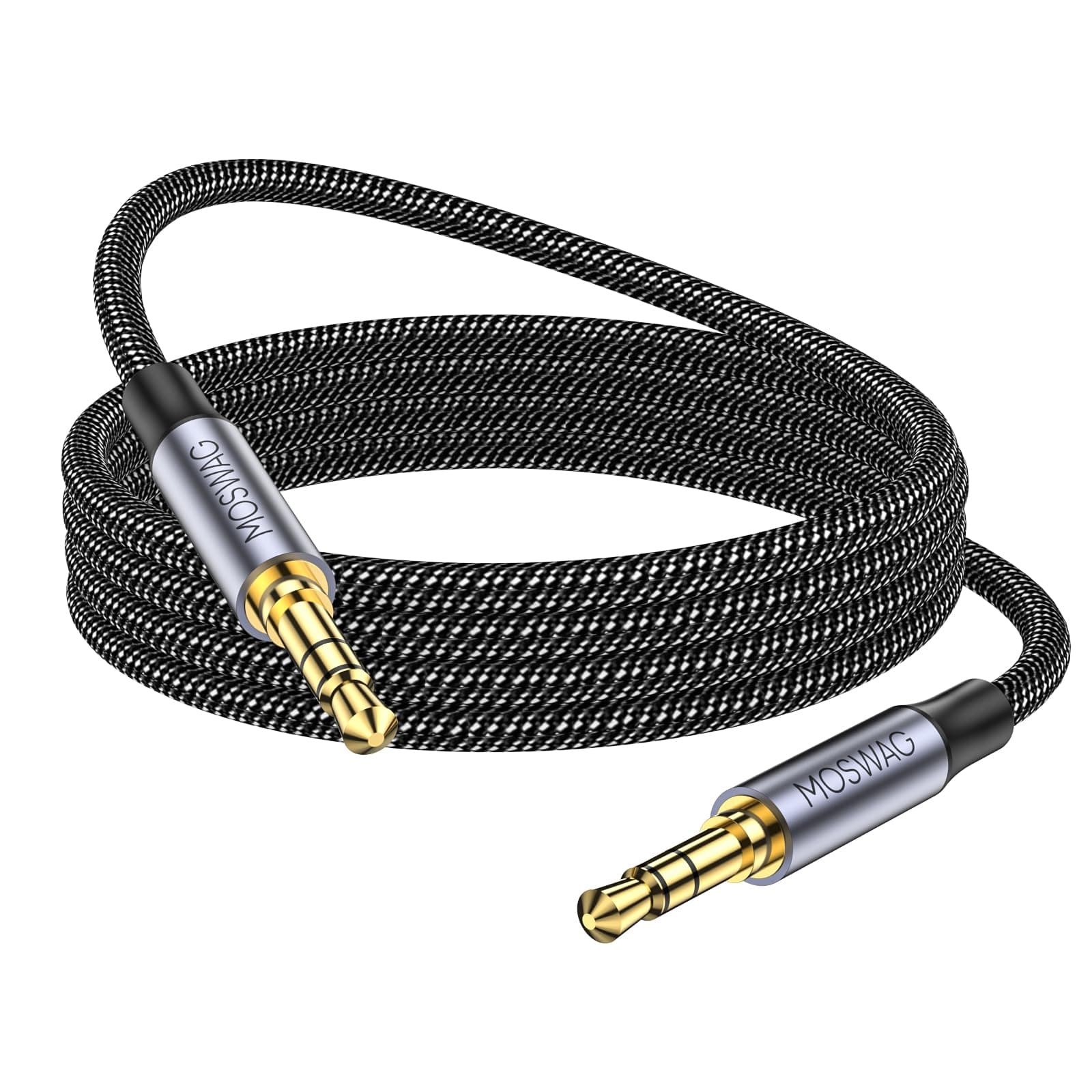 MOSWAG 16.4FT/5Meter 3.5mm Audio Aux Jack Cable to 3.5mm Aux Cable Male to Male Aux Cord Nylon Braided Stereo Jack Cord for Phones,Headphones,Speakers,Tablets,PCs,Music Players and More - Image 1