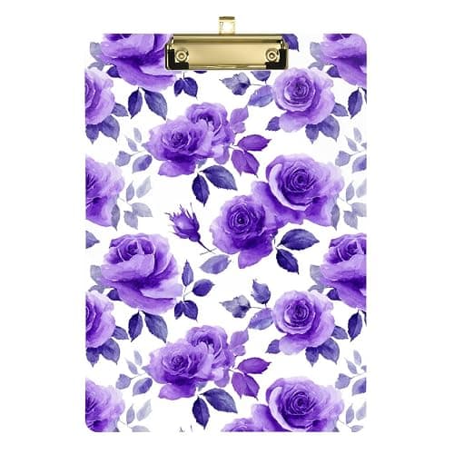 Clipboard,Purple Roses Rosebuds Acrylic Clipboard A4 Letter Size Board with Low Profile Gold Clip,Clip Boards for Kids Students School Office Supplies 12.5" X 9" - Image 1