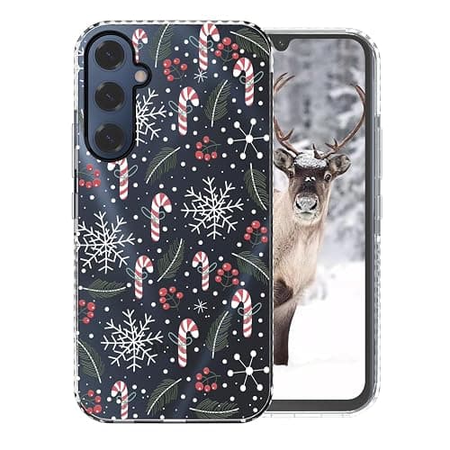 FOQENCCI Christmas Phone Case Compatible for Galaxy A16 5G Clear TPU + Black Camera Frame Protection Anit-Slip Shockproof Phone Cover with Xmas Candy Cane Wreath Print Design - Image 1