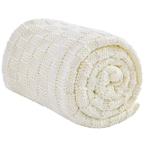 Wellfeel Knitted Weighted Blanket for Adult, No Beads Heavy Blanket 48” x 72'' 12lbs, Breathable Chunky Knit Blanket, Cooling Weighted Blanket for Hot Sleepers, Christmas Home Decor (Ivory White) - Image 1