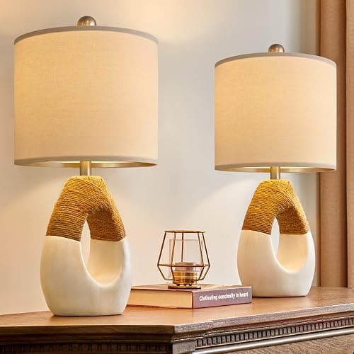 OYEARS Boho Table Lamps Bedroom Living Room Set 2 Small Farmhouse Rattan Table Lamp 19”Rustic Home Decoration Nightstand Bedside Lamp for Office Compatible with Smart Light Bulbs(Not Include Bulbs) - 1-EGG - Image 1