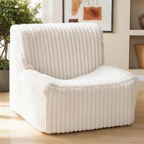 Trenda 32'' Accent Chair Armless, Boneless Space-Saving Reading Chairs with Spacious Seating, Comfy Faux Fur Cover, Ideal Floor Couch for Bedroom, Living Room,College, Apartment(White) - Image 1