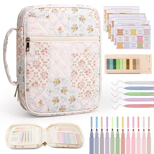 KOUDGY Bible Cover Case for Women Large Quilted Bible Carrying Bag with Handles Bible Study Supplies & Accessories Christian Gifts for Women(Spliced Flower, M) - Image 1