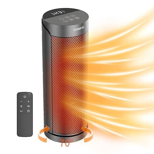 Portable Space Heater for Indoor Use with Remote - QOWETU 70° Oscillating Electric Heater, 17 Inchs, 12H Timer, 1500W Quiet PTC Ceramic Heating with Thermostat, Fast Safety Heat for Home, Bedroom - Image 1