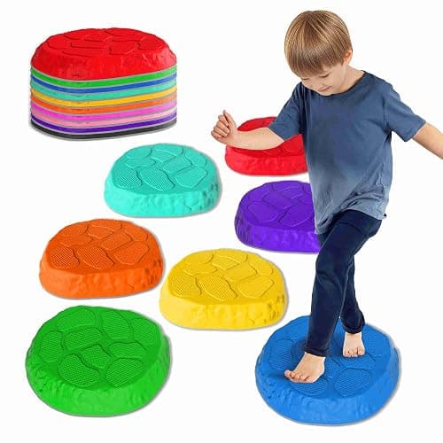 TECKMICO 10-Pack Stepping Stones for Kids,Non-Slip Balance Stones Obstacle Course Coordination Game Encourage Toddler Balance Gross Motor Skills Toys for Kids Ages 3-8 - Image 1