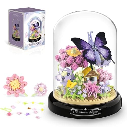 QLT QIAOLETONG Flower Bouquet Building Kit for Adults, Animals Flowers 582 PCS Botanical Collection Mini Building Blocks Set, Valentine's Day for Her Mom Women Wife Girlfriend (Butterfly) - Image 1