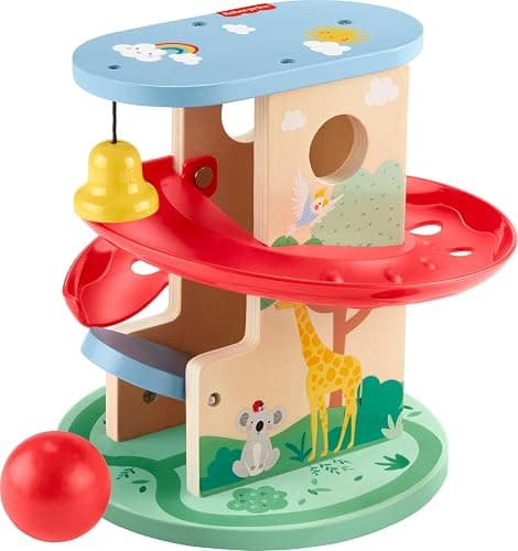 Fisher-Price Wood Baby Toy Treehouse Ball Run, 2-Piece Wooden Activity for Developmental Play Infants & Toddlers Ages 9+ Months - Image 1