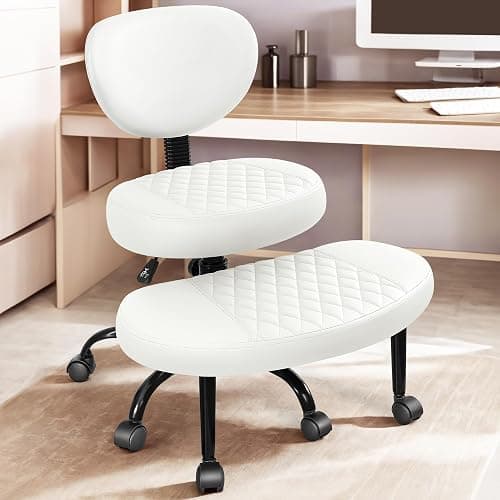 AtHope Ergonomic Cross Legged Office Chair with Wheels - Adjustable Height for Meditation, ADHD Desk & Yoga - Wide Criss Cross Design with Lumbar Support, Kneeling Chair - Off White - Image 1