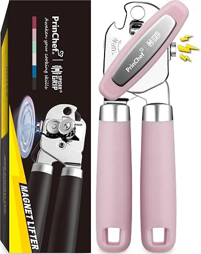 PrinChef Can Opener Manual, Can Tin Bottle Opener with Magnet - No-Trouble-Lid-Lift, Handheld Can Opener Smooth Edge with Sharp Blade, Heavy Duty and Easy to Use, for Seniors with Arthritis, Pink - Image 1
