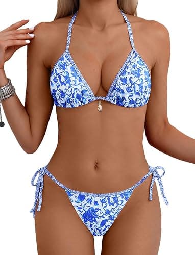 Tainehs Women's Sexy Halter Bikini Set Triangle Top String Swimwear Two Piece Swimsuits Cheeky Bathing Suit - Image 1