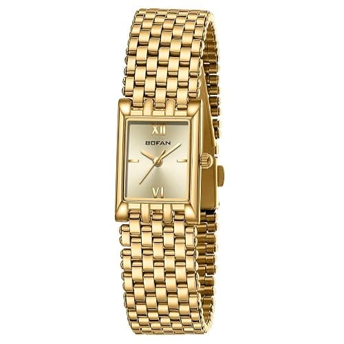 BOFAN Gold Watches for Women Luxury Ladies Quartz Wrist Watch with Stainless Steel Bracelet,Waterproof,Casual Fashion Square Dial.Band Adjustment Tool Included - Image 1