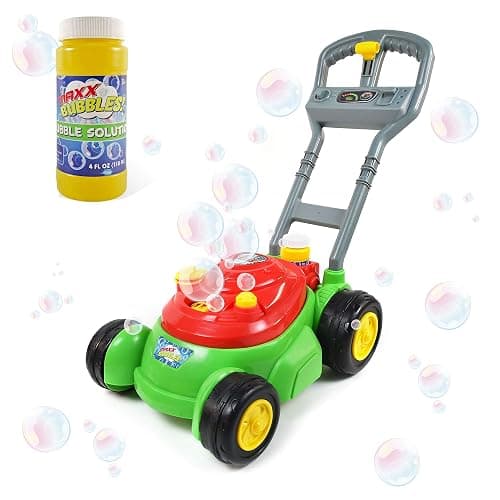 Maxx Bubbles Bubble-N-Go Mower, Includes 4oz Bubble Solution, Bubble Lawn Mower for Toddlers, Outdoor Bubble Toy for Kids, No Batteries Required, Red - Image 1