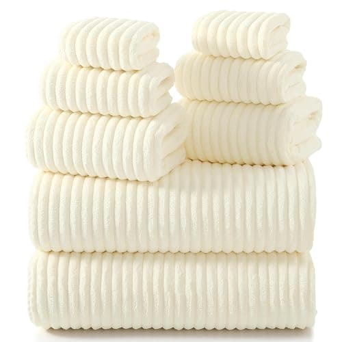 REDKISS Beige Bath Towels Set 8 Piece - Microfiber Bathroom Towels of 8 Large, Highly Absorbent Bath Towel, Soft Shower Towel for Bathroom, Hotel 2 Bath Sheet 2 Hand 2 Washcloths 2 Hair Towel Wrap - Image 1
