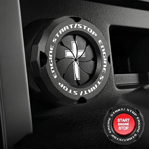 Tybasthe Rotary Push Start Button Cover, Cross Car Accessories Engine Start Stop Button Cover, Car Stickers Interior Decor, Motorcycle Ignition Key Switch Cover, Black - Image 1