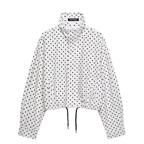 JoinQueen Women Polka Dot Jacket Stand Collar Cropped Jackets Zip Up Coat Casual Fashion Coat Fall Spring Jacket with Pockets - Image 1