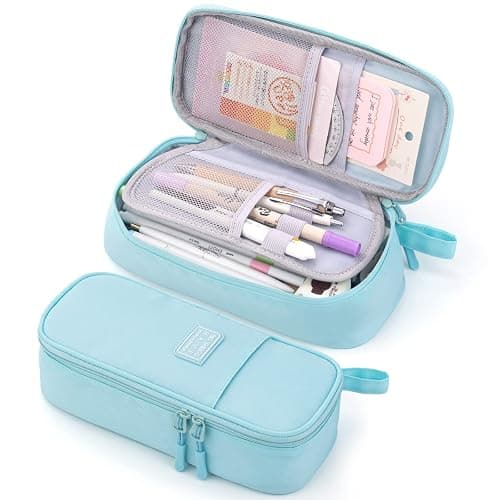 CICIMELON Durable Pencil Case Big Storage Pen Pouch Bag for School Supplies Office College Teen Adults, Light Blue - Light Blue - Image 1