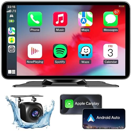 Wireless Apple Carplay Screen for Car, 7" HD Portable Car Stereo Touch Screen with Apple CarPlay & Android Auto with Backup Camera/Mirror Link/Siri/Bluetooth/Voice Control/Navigation/AUX for All Cars - Image 1