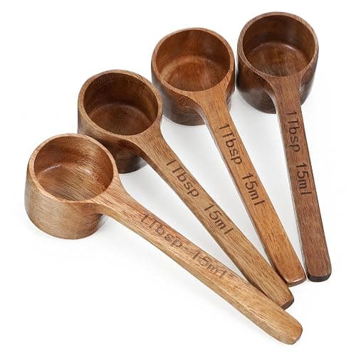 4 Pack Coffee Acacia Wooden Scoop Wooden Measuring Scoops for Canisters Jars 15ml 1 Tablespoon Small Coffee Scoop Acacia Woodens Measuring Spoons Home Kitchen Accessories for Beans Sugar Tea Bath Salt - Image 1