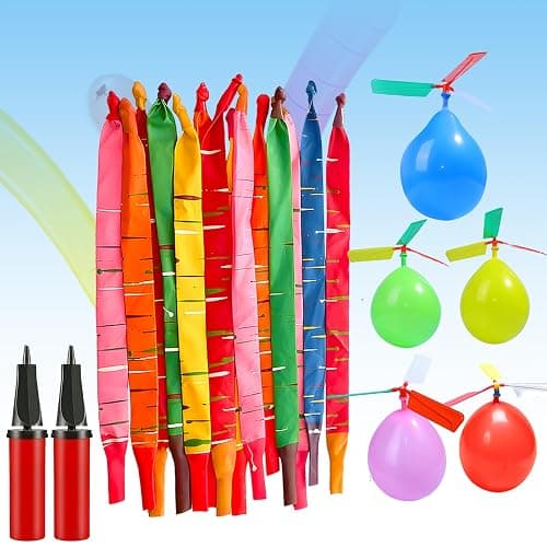 Nautydaddy Rocket Balloons with 2 Pumps 100pcs Whistling Flying Rockets + 5 Helicopter Balloon Toys, Screaming Air Rocket Set for Kids, Outdoor Party Games and Birthday Gifts - Image 1