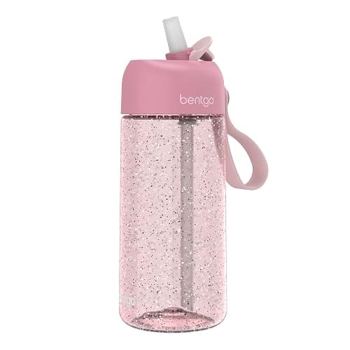 Bentgo Kids Water Bottle - Leak-Proof, Durable Tritan, BPA-Free 15 oz. Cup for Kids/Toddlers Ages 3+, Bite & Sip Spout, Carrying Handle, & Dishwasher Safe for School (Glitter Edition - Petal Pink) - Image 1