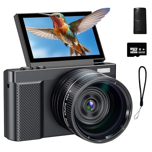 Digital Camera, 4K 64MP Cameras for Photography with 3" 180° Flip Screen,Macro and Wide-Angle Lenses,16X Vlogging Camera for YouTube with 64GB Micro SD Card for Beginner, Teens - Image 1