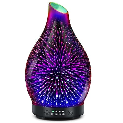 Essential Oil Diffuser 120ML -3D Firework Glass Aromatherapy Diffusers for Essential Oils with 4 Timer Setting Waterless Auto Shut-Off Silent Operation 7 Colors Lights Changing for Room, Office, Yoga - Image 1