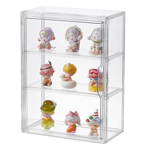 3 Tiers Clear Display Case, Plastic Storage Bins with 2 Adjustable Divider and Magnetic Door,Stackable Display Box for Figures Showcase (1pack) - Image 1