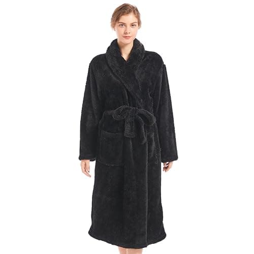 Inner Wish Womens Plush Fleece Robe, Cozy Warm Bathrobe Fuzzy Female Spa Robe With Pockets - Image 1