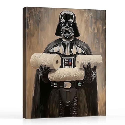 VYPEROCK Funny Darth Vader Canvas Wall Art, Humorous Bathroom Decor, Vintage Sci-Fi Poster Print Artwork for Home and Office, Framed 8x10 Eclectic Wall Decor for Star Wars Fans - Image 1
