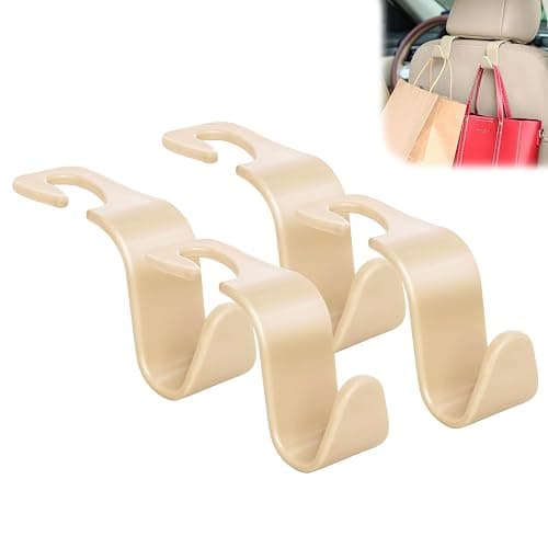 Amooca Universal Multifunctional Car Vehicle Headrest Hook, Organizer Hanger Storage Hook for Bag Purse Cloth Grocery (Beige Set of 4) - Image 1