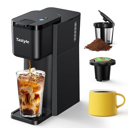 Tastyle Mini Hot and Iced Coffee Maker Single Serve, for K Cup and Ground, 6 to 14 Oz Brew Sizes, with Recipe Book, for Home, Travel, RV, Office and Dorm, Classic Black (2.0 Version) - Image 1