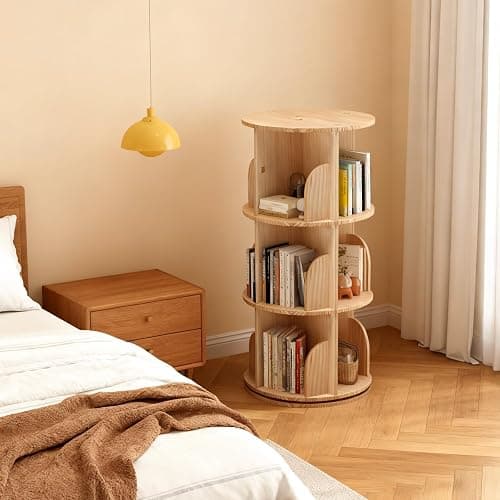 Bibliothèque rotative à 360 ° - En bois massif - Étagère sur pied - Multifonction - Étagère de rangement pour enfants et adultes - 3 étages - Diamètre : 39 cm - Hauteur : 98 cm - Image 1