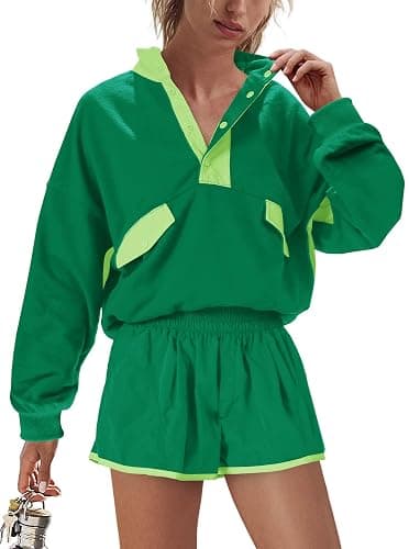 Nirovien Womens Workout Sets Short Athletic Set Activewear 2 Piece Outfits Pullover Sweatshirt and Shorts - Image 1