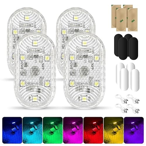 NEOVSUNY 4 Stück Auto Led Innenbeleuchtung, Magnetisch LED USB Touch Licht RGB 7 Farben Einstellbar Innenraum Ambientebeleuchtung für Auto Wiederaufladbaren Mobilen Touch Zubehör Innenraum Nachtlicht - Image 1