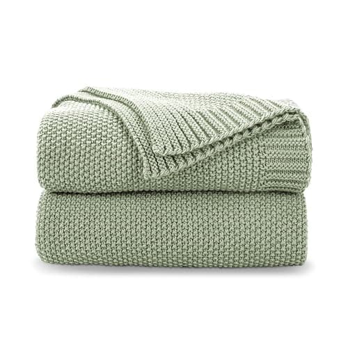 CozeCube Sage Green Throw Blanket for Couch, Soft Cozy Cable Knit Throw for Bed Sofa Living Room, Lightweight Warm Decorative Farmhouse Christmas Blanket, 50"x60", Sage Green - Image 1