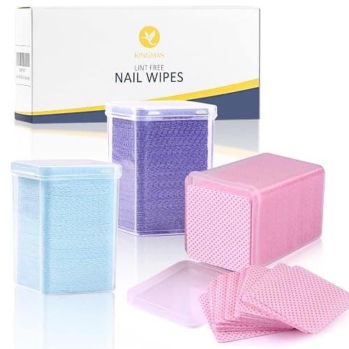 KINGMAS 600Pcs Lint Free Nail Wipes, Nail Polish Remover Cleaning Pads | Non-Woven Fabric Lash Extensions Glue Cleaning Wipes Salon Supplies (Pink, Blue, Purple) - Image 1