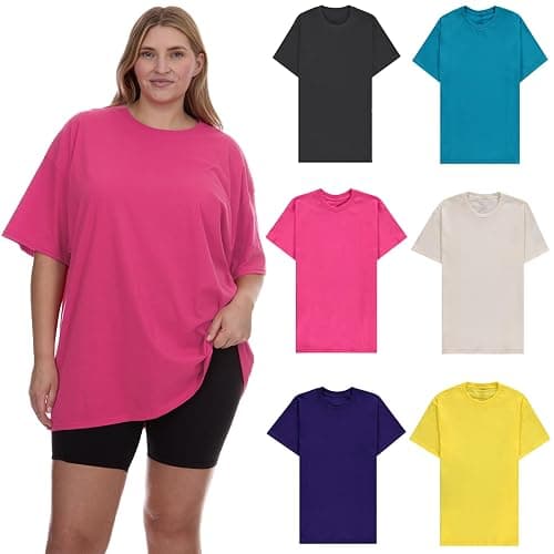 BILLIONHATS 6 Pack Womens Oversized T-Shirts, Crew Neck Short Sleeve Baggy Loose Tops Oversize Tees Color Assorted - Image 1