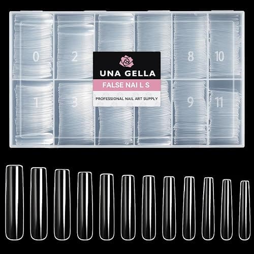 UNA GELLA Extra Long Tapered Sqaure Nail Tips Full Cover 504pcs No C Curve Clear Gel Nail Tips XXL Long Straight Nails Tips Acrylic Nails Square Gel Nails for DIY Nail Art 12 Sizes - Image 1