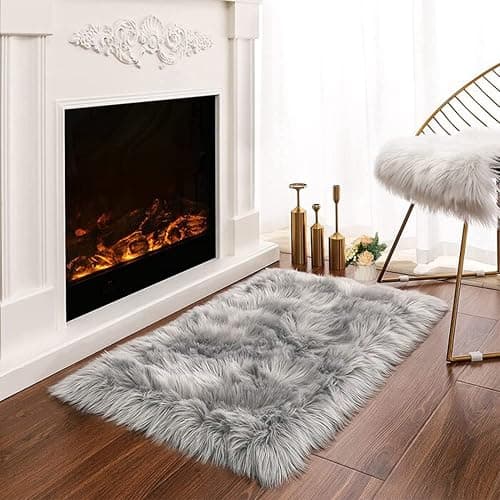 Latepis Small Rugs for Bedroom 2x3 Grey Faux Sheepskin Rug for Living Room Super Soft Rugs for Dorm Room Fluffy Rug for Bedroom Rectangle - Image 1
