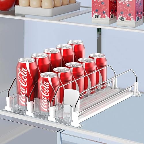 IBORING Drink Organizer for Fridge,Self Pushing Fridge Drink Organizer,Automatic Drink Dispenser for Fridge-Holds up to 15 Cans - 3 Rows - Image 1